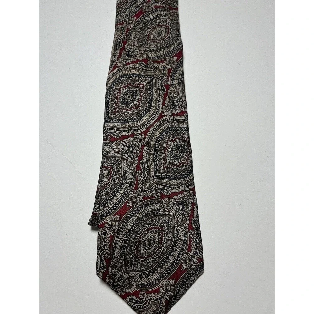 Lands End Mens Neck Tie Dress Accessory Brown Red Paisley Career Casual - Picture 2 of 5
